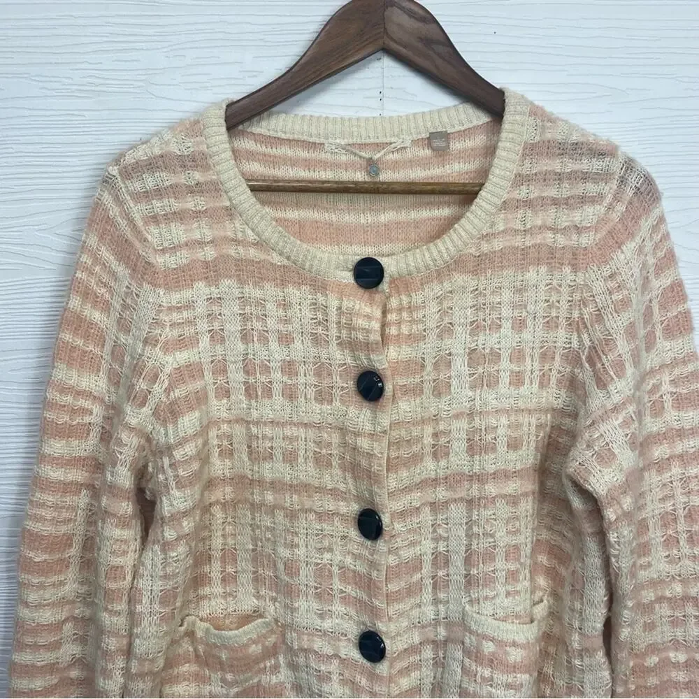 Anthropologie‎ Knitted & Knotted Pink Plaid Cardigan Wool Alpaca Large Grandmaw